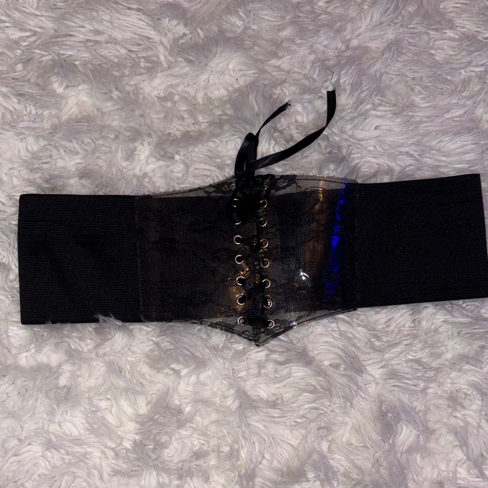 Black Lace-Up Corset Belt